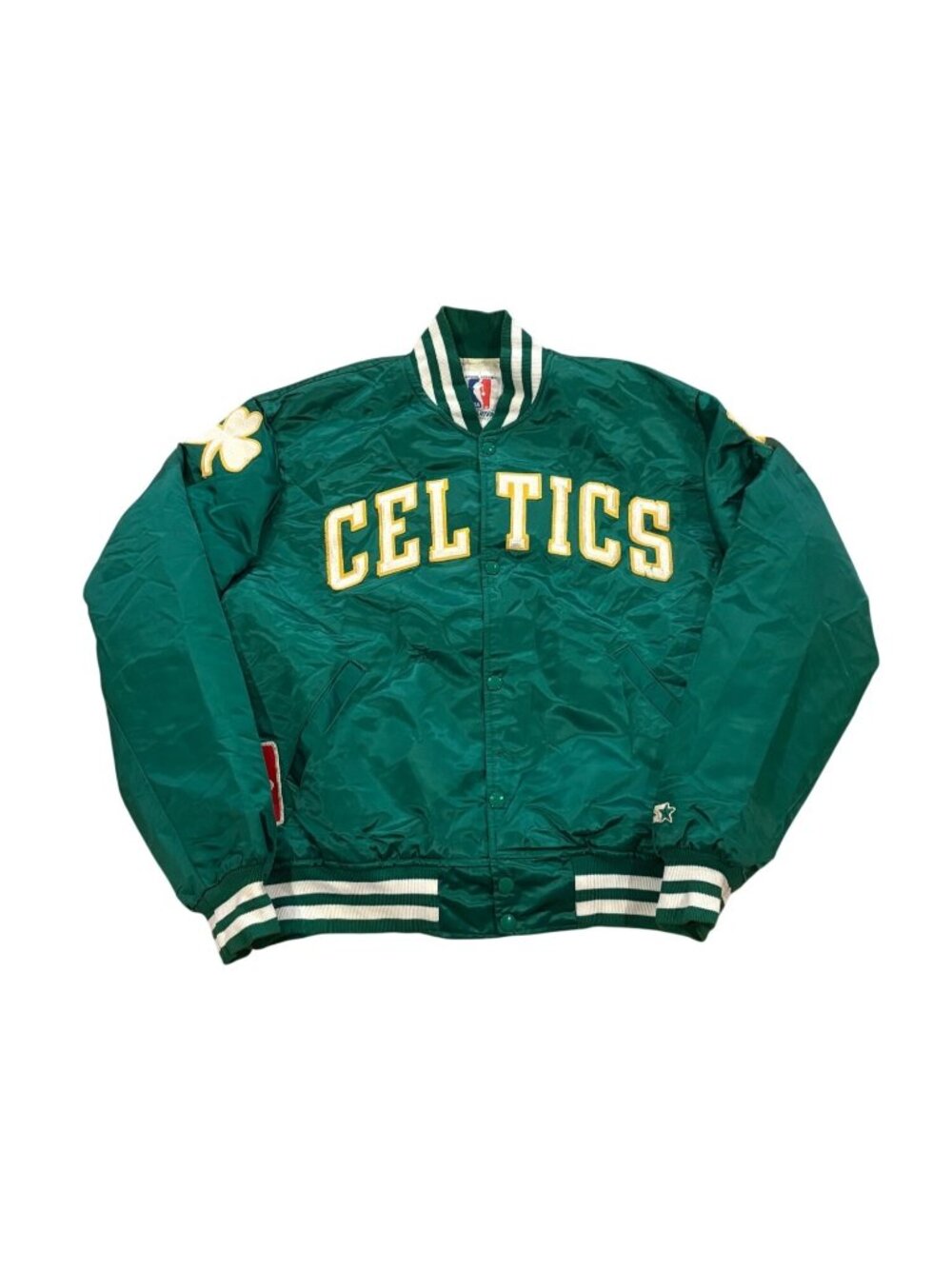 Vintage 80s Starter Boston Celtics NBA Basketball Satin Bomber Jacket Size Large
